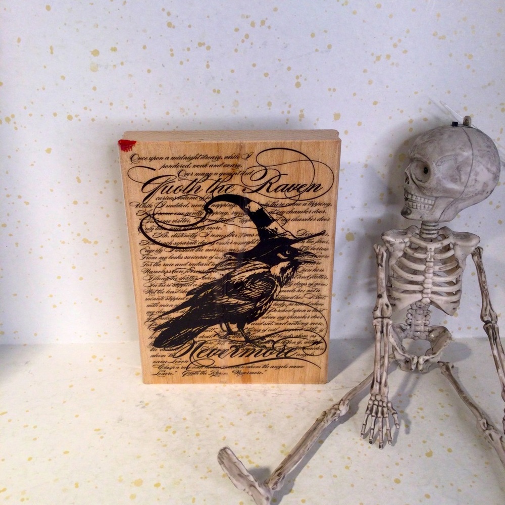 Stampendous R152 Raven Background Wood and Rubber Stamp for Halloween